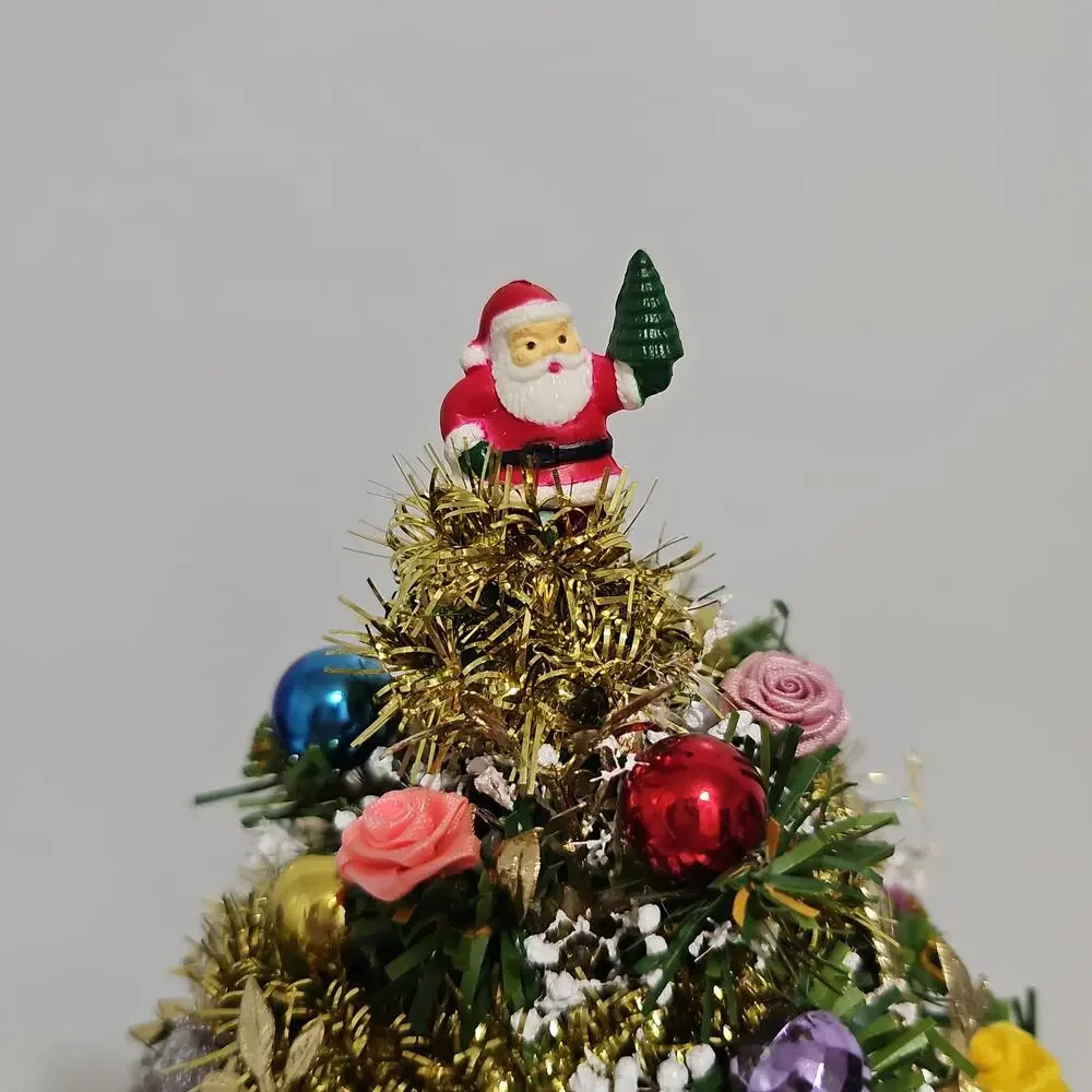 Decorated Tabletop Artificial Christmas Tree Santa Topper Retro Holiday Decor
